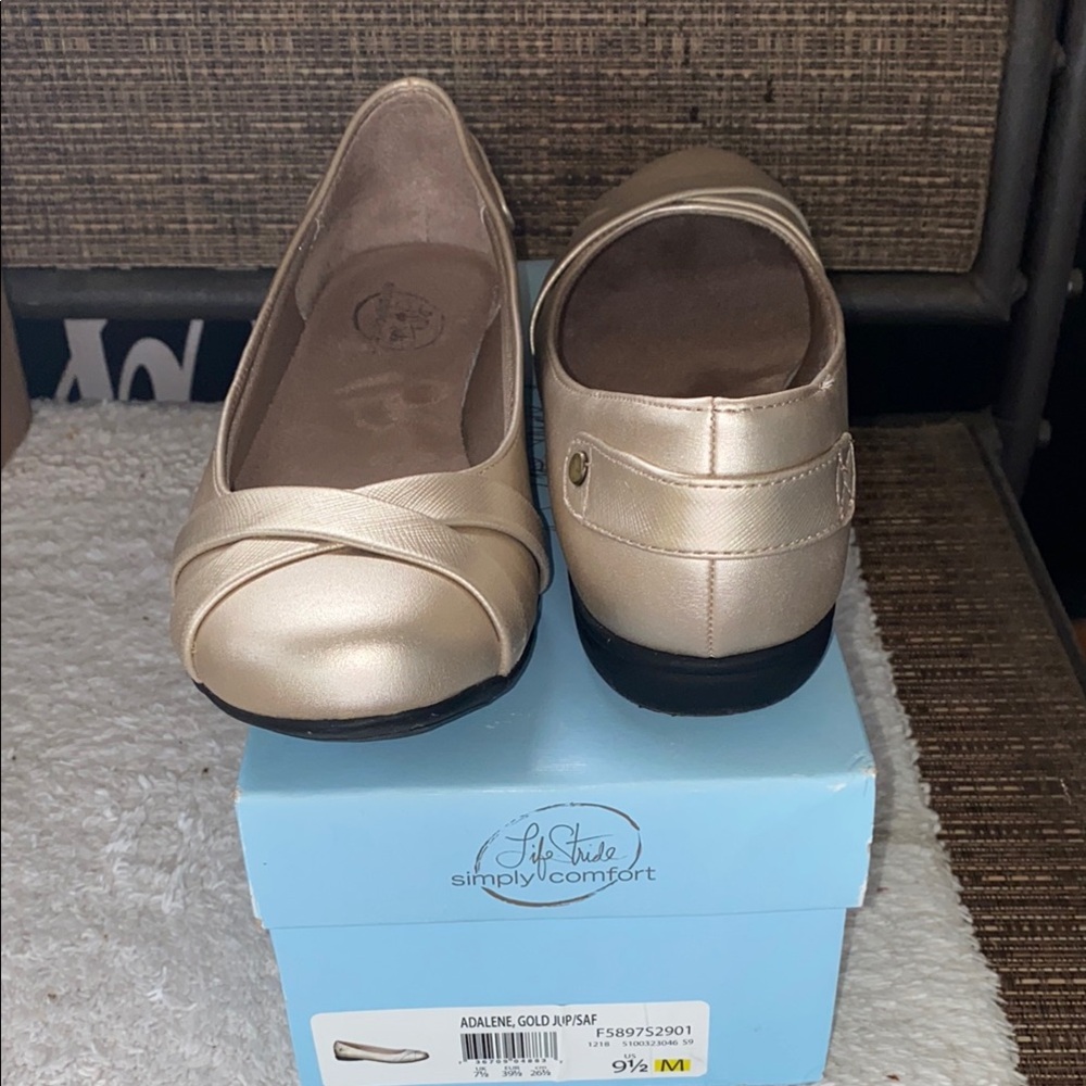 Life Stride Gold Flats with Elegant Metallic Finish